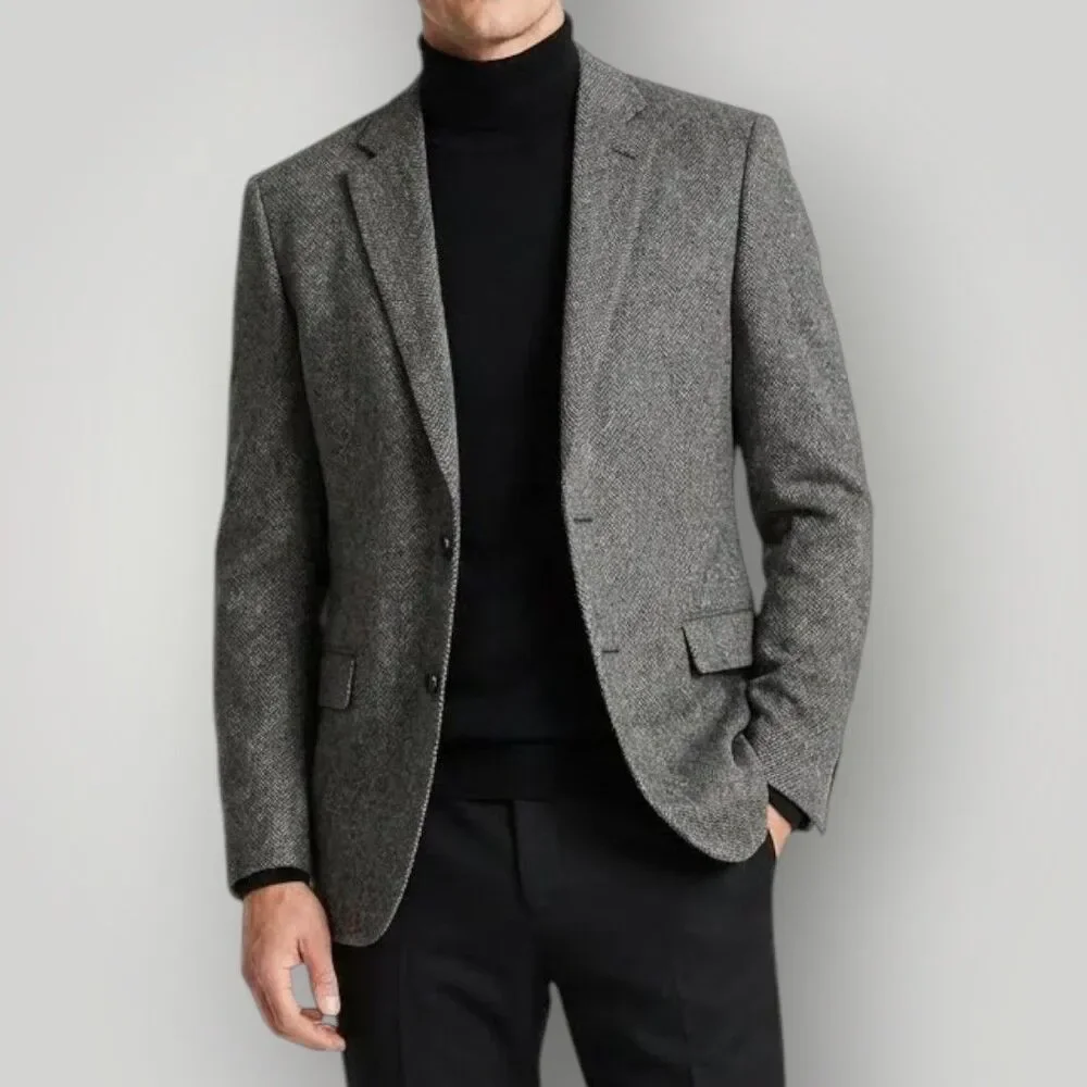 TOMMY HILFIGER Men's 46R Gray Wool Blend Blazer Sport Coat Two Button Jacket